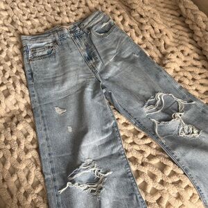 Levi’s wide leg ribcage distressed light blue jeans